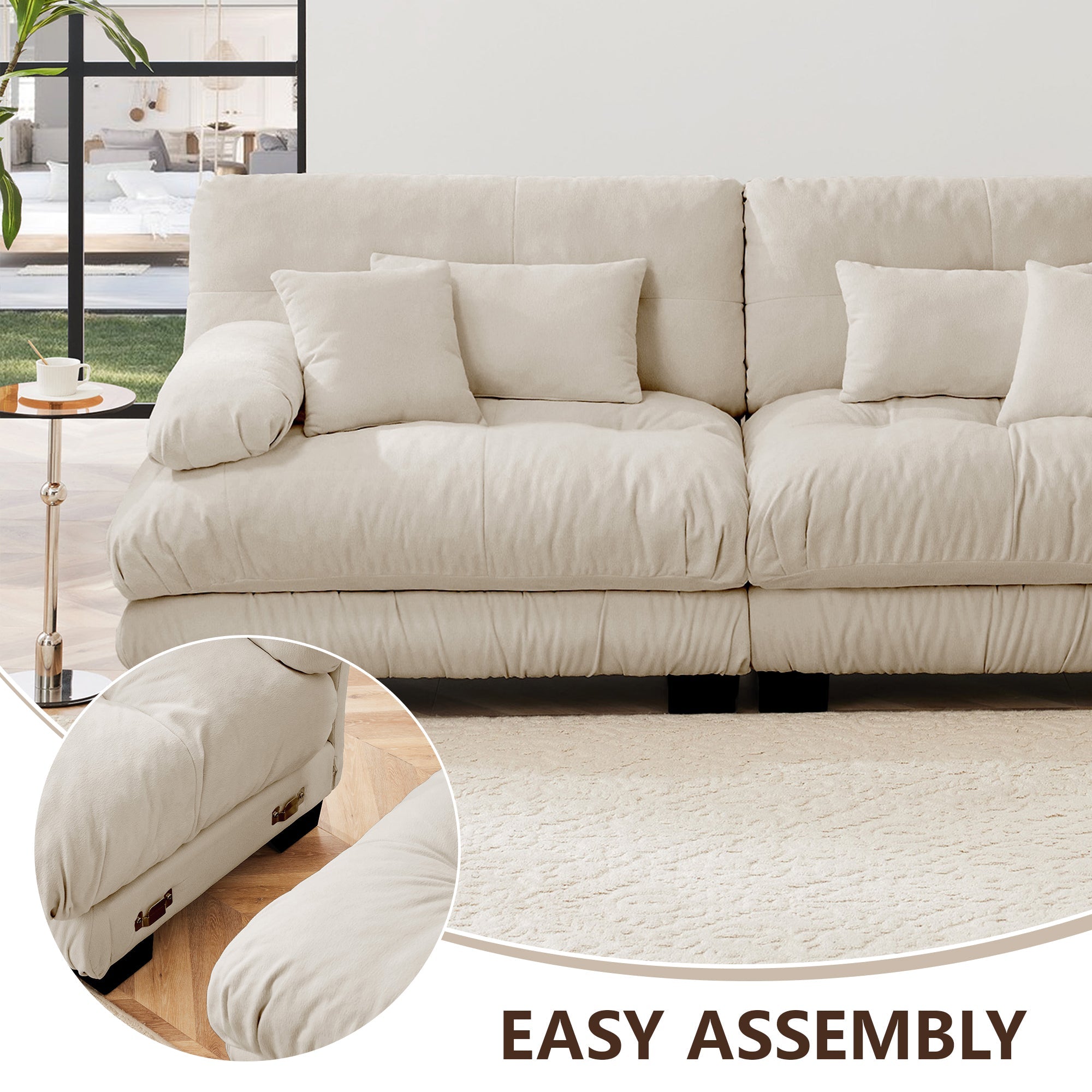 Luxury Modular Sectional Sofa Couch,Oversized L Shaped Cloud Couch for Living Room,Deep Seat Sofa Couch with Convertible Ottoman,Chenille Light coffee