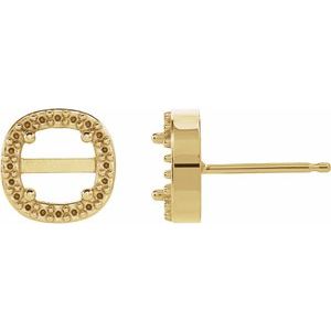 14K Yellow Gold 4 mm Cushion Halo-Style Earring  Mounting