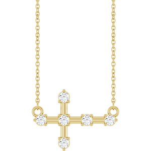 14K Yellow Gold 1/4 CTW Lab-Grown Diamond Sideways Cross 18" Necklace Mounting