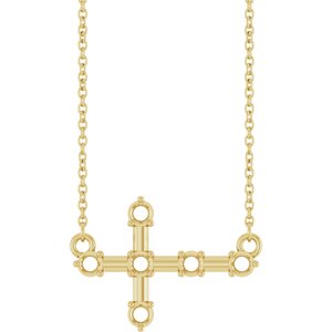 14K Yellow Gold 2.2 mm Round Sideways Cross 18" Necklace Mounting – image 2