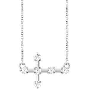 Platinum 1/4 CTW Natural Diamond Sideways Cross 18" Necklace Mounting