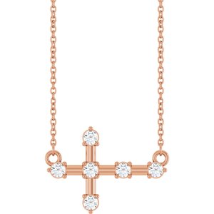 14K Rose Gold 2.2 mm Round Sideways Cross 18" Necklace Mounting