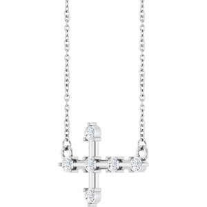 Sterling Silver 1/4 CTW Lab-Grown Diamond Sideways Cross 18" Necklace Mounting – image 2