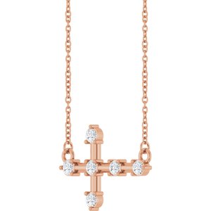 14K Rose Gold 1/4 CTW Natural Diamond Sideways Cross 18" Necklace Mounting – image 2