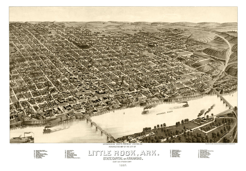 Vintage Map of Little Rock, Arkansas 1887