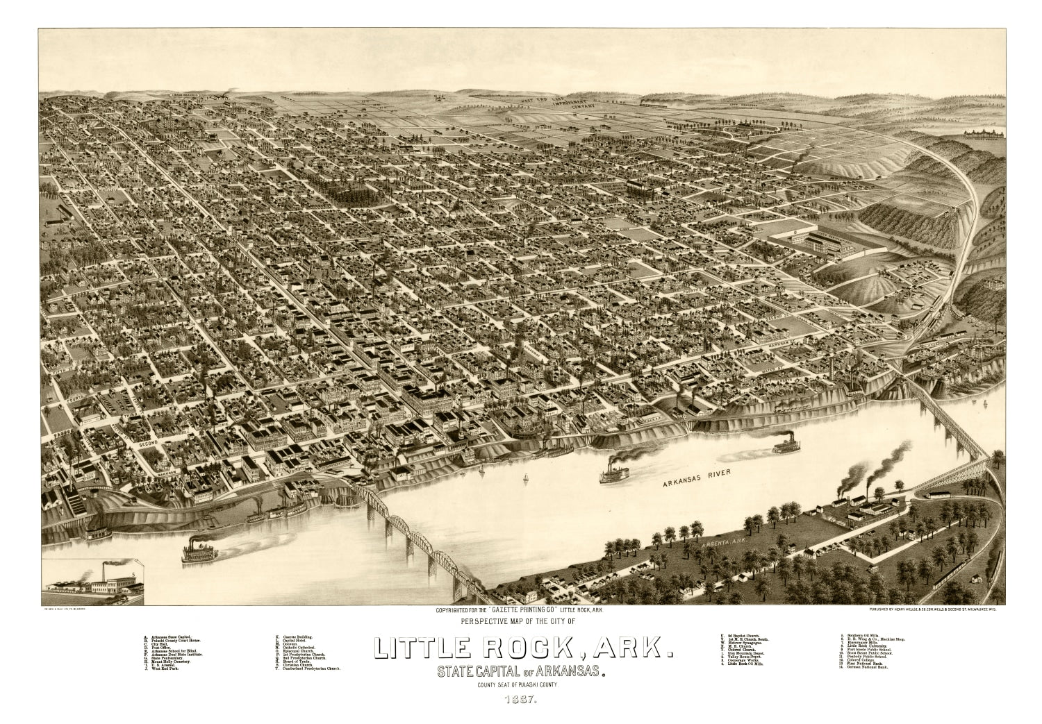Vintage Map of Little Rock, Arkansas 1887
