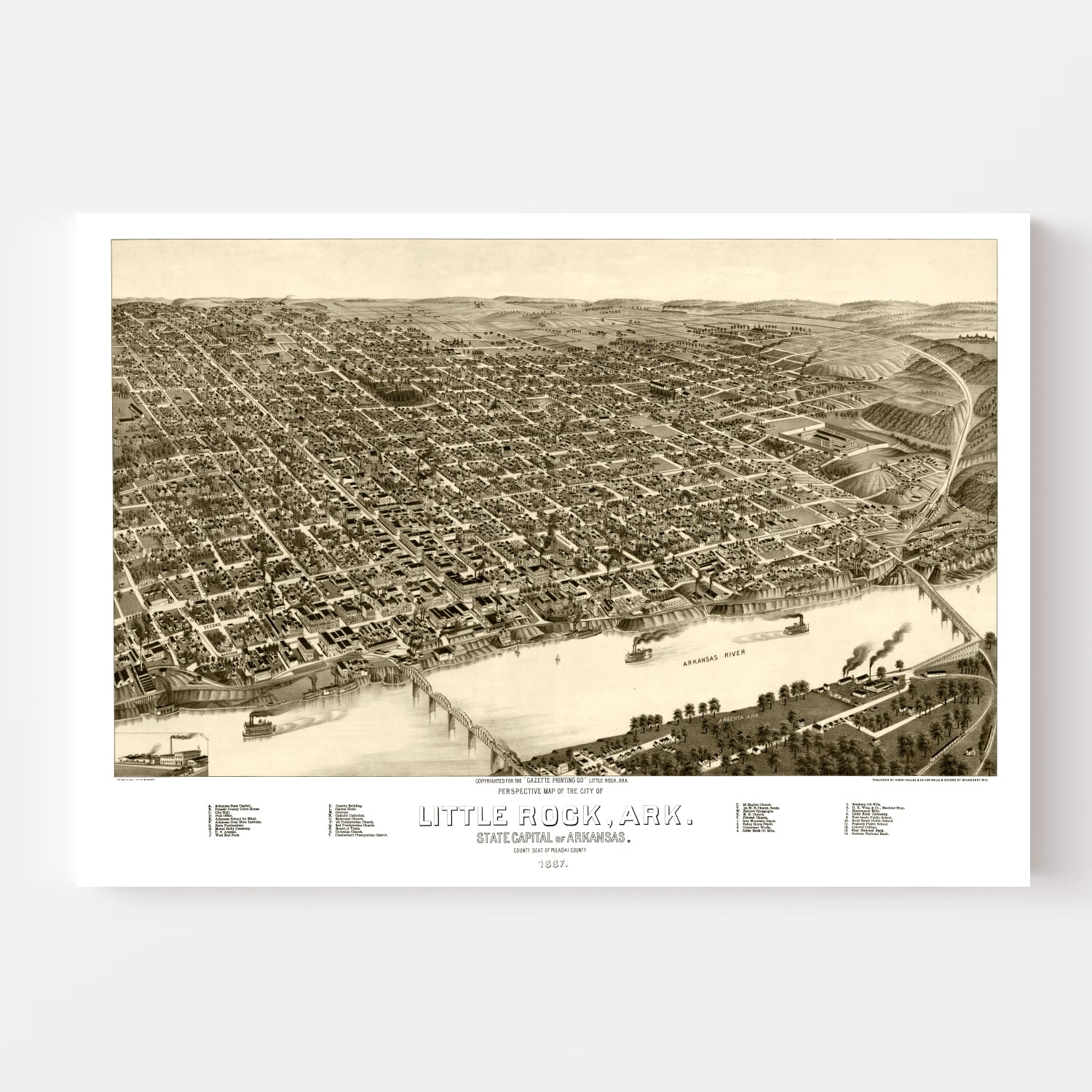 Vintage Map of Little Rock, Arkansas 1887