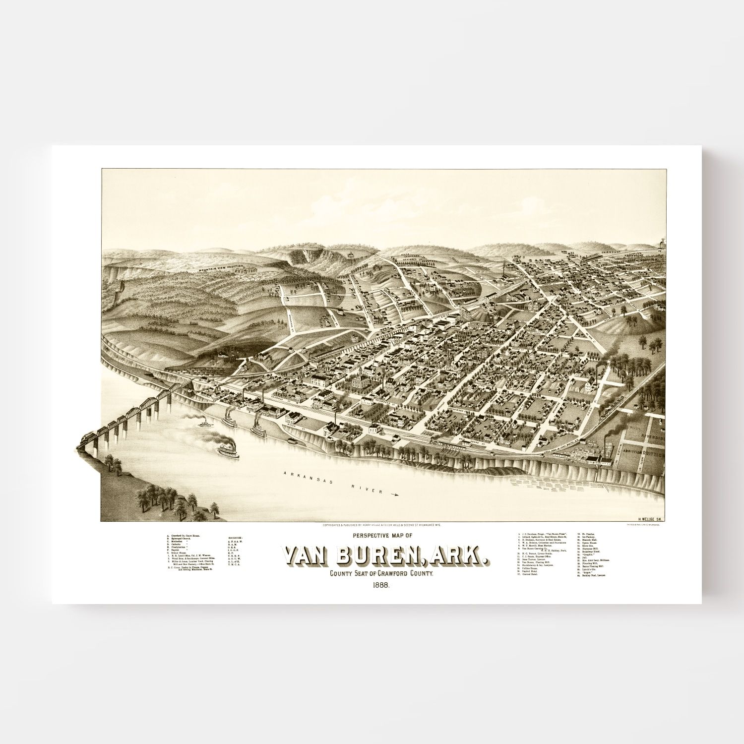 Vintage Map of Van Buren, Arkansas 1888