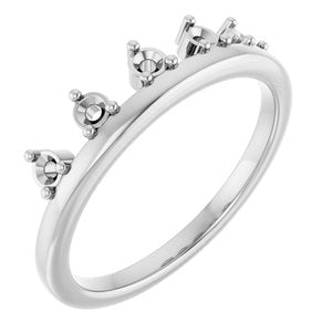 10K White Gold 2 mm Round Accented Crown Ring Mounting – image 2