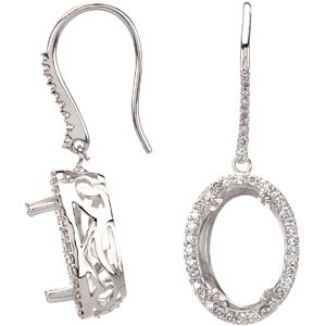 14K White Gold  14x10 mm Oval 7/8 CTW Natural Diamond Semi-Set Earrings