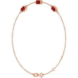 14K Rose Gold Lab-Grown Ruby Bezel-Set 3-Stone 7 1/2" Bracelet – image 2