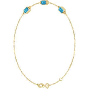 14K Yellow Gold Natural Blue Zircon Bezel-Set 3-Stone 7 1/2" Bracelet – image 2