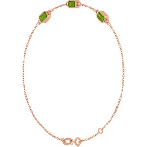14K Rose Gold Natural Peridot Bezel-Set 3-Stone 7 1/2" Bracelet – image 2