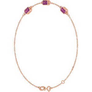 14K Rose Gold Natural Pink Tourmaline Bezel-Set 3-Stone 7 1/2" Bracelet – image 2