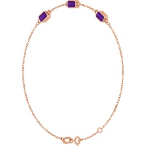 14K Rose Gold Natural Amethyst Bezel-Set 3-Stone 7 1/2" Bracelet – image 2