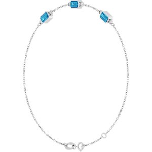 14K White Gold Natural Blue Zircon Bezel-Set 3-Stone 7 1/2" Bracelet – image 2