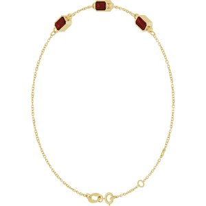 14K Yellow Gold Natural Mozambique Garnet Bezel-Set 3-Stone 7 1/2" Bracelet – image 2