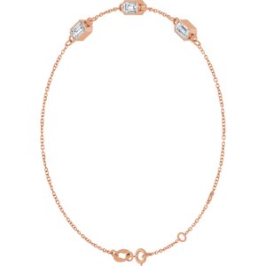 14K Rose Gold 1 CTW Natural Diamond Bezel-Set 3-Stone 7 1/2" Bracelet – image 2