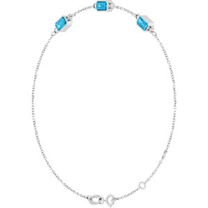 Platinum Natural Aquamarine Bezel-Set 3-Stone 7 1/2" Bracelet – image 2