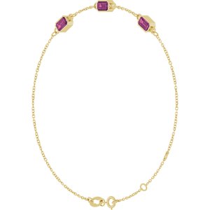 14K Yellow Gold Natural Pink Tourmaline Bezel-Set 3-Stone 7 1/2" Bracelet – image 2