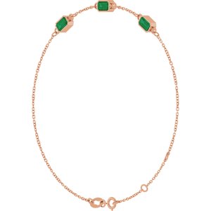 14K Rose Gold Natural Emerald Bezel-Set 3-Stone 7 1/2" Bracelet – image 2