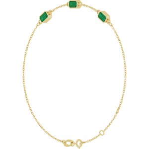 14K Yellow Gold Lab-Grown Emerald Bezel-Set 3-Stone 7 1/2" Bracelet – image 2