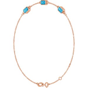 14K Rose Gold Natural Aquamarine Bezel-Set 3-Stone 7 1/2" Bracelet – image 2