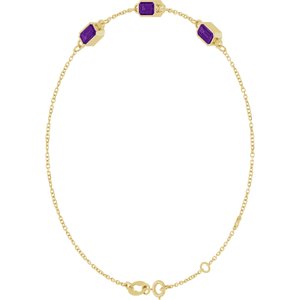 14K Yellow Gold Natural Amethyst Bezel-Set 3-Stone 7 1/2" Bracelet – image 2