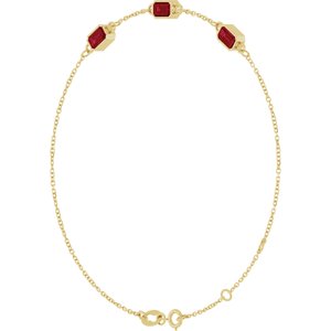 14K Yellow Gold Lab-Grown Ruby Bezel-Set 3-Stone 7 1/2" Bracelet – image 2