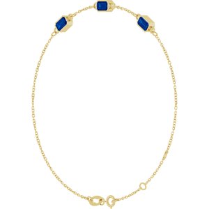 14K Yellow Gold Lab-Grown Blue Sapphire Bezel-Set 3-Stone 7 1/2" Bracelet – image 2
