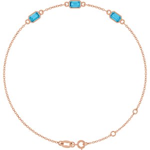 14K Rose Gold Natural Aquamarine Bezel-Set 3-Stone 7 1/2" Bracelet