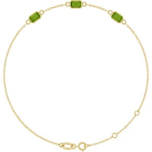 14K Yellow Gold Natural Peridot Bezel-Set 3-Stone 7 1/2" Bracelet