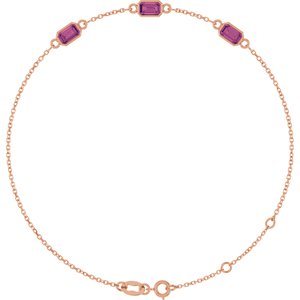 14K Rose Gold Natural Pink Tourmaline Bezel-Set 3-Stone 7 1/2" Bracelet