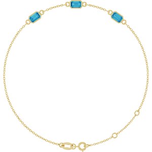 14K Yellow Gold Natural Blue Zircon Bezel-Set 3-Stone 7 1/2" Bracelet