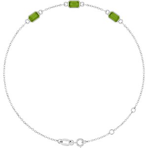 Platinum Natural Peridot Bezel-Set 3-Stone 7 1/2" Bracelet