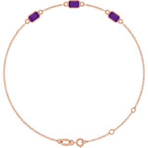 14K Rose Gold Natural Amethyst Bezel-Set 3-Stone 7 1/2" Bracelet