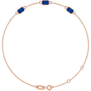 14K Rose Gold Natural Blue Sapphire Bezel-Set 3-Stone 7 1/2" Bracelet