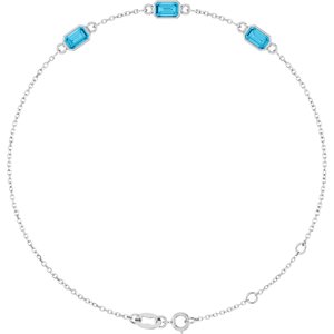 Platinum Natural Aquamarine Bezel-Set 3-Stone 7 1/2" Bracelet