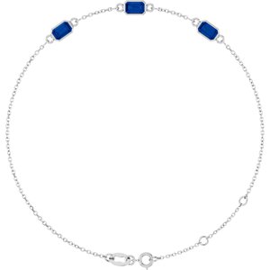 14K White Gold Natural Blue Sapphire Bezel-Set 3-Stone 7 1/2" Bracelet