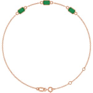 14K Rose Gold Lab-Grown Emerald Bezel-Set 3-Stone 7 1/2" Bracelet