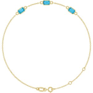 14K Yellow Gold Natural Aquamarine Bezel-Set 3-Stone 7 1/2" Bracelet