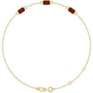14K Yellow Gold Natural Mozambique Garnet Bezel-Set 3-Stone 7 1/2" Bracelet