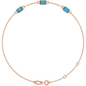 14K Rose Gold Natural Blue Zircon Bezel-Set 3-Stone 7 1/2" Bracelet