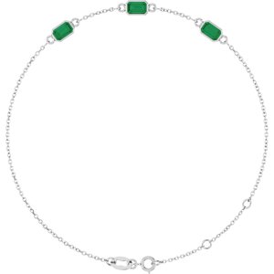 Platinum Natural Emerald Bezel-Set 3-Stone 7 1/2" Bracelet