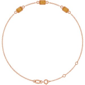 14K Rose Gold Natural Citrine Bezel-Set 3-Stone 7 1/2" Bracelet