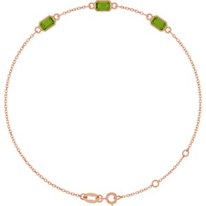 14K Rose Gold Natural Peridot Bezel-Set 3-Stone 7 1/2" Bracelet