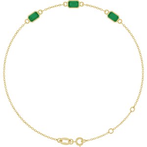 14K Yellow Gold Lab-Grown Emerald Bezel-Set 3-Stone 7 1/2" Bracelet