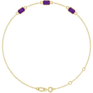 14K Yellow Gold Natural Amethyst Bezel-Set 3-Stone 7 1/2" Bracelet