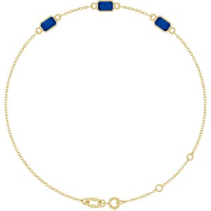 14K Yellow Gold Lab-Grown Blue Sapphire Bezel-Set 3-Stone 7 1/2" Bracelet
