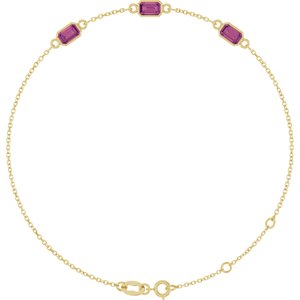 14K Yellow Gold Natural Pink Tourmaline Bezel-Set 3-Stone 7 1/2" Bracelet
